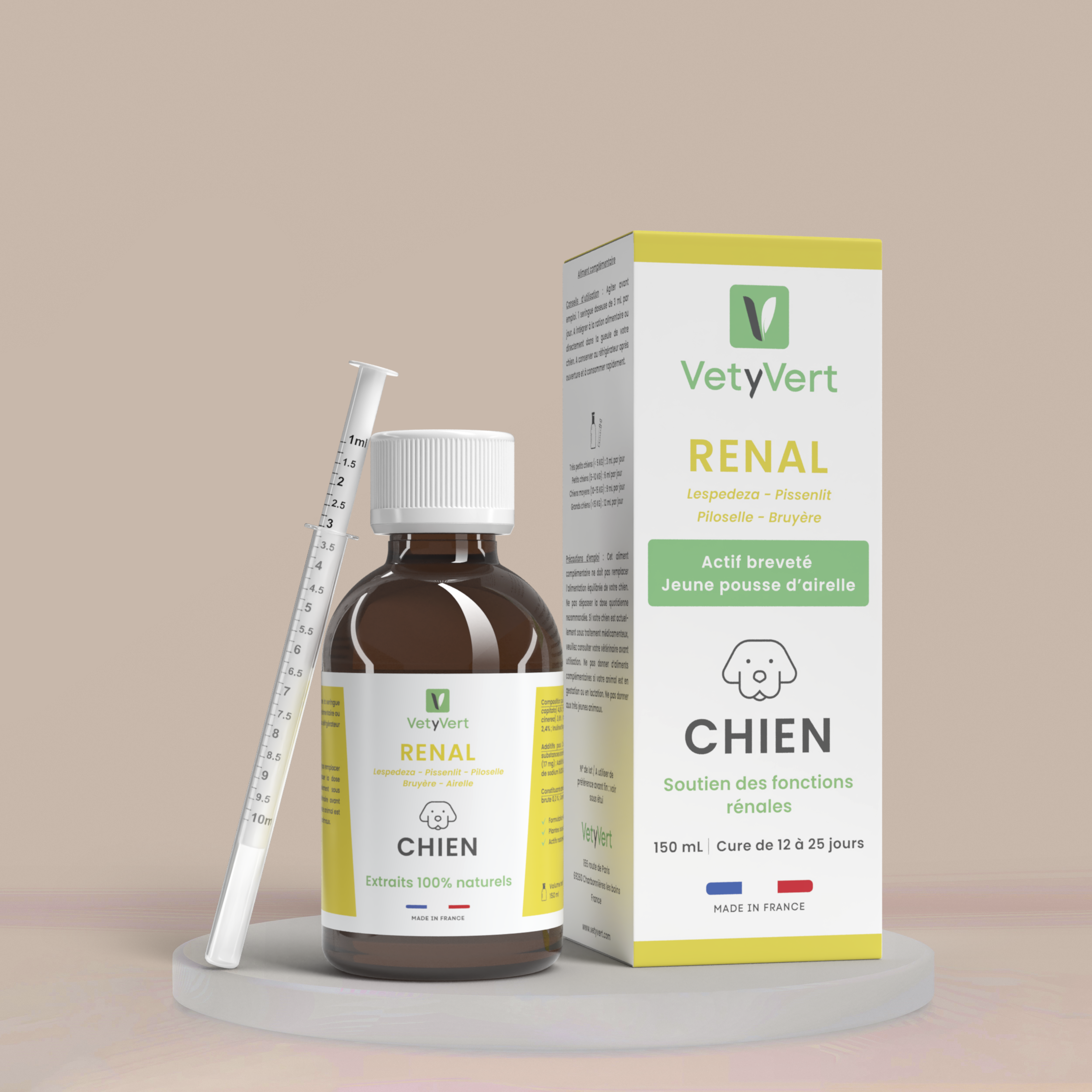 Rénal chien : complément alimentaire naturel pour le soutien des fonctions rénales et urinaires