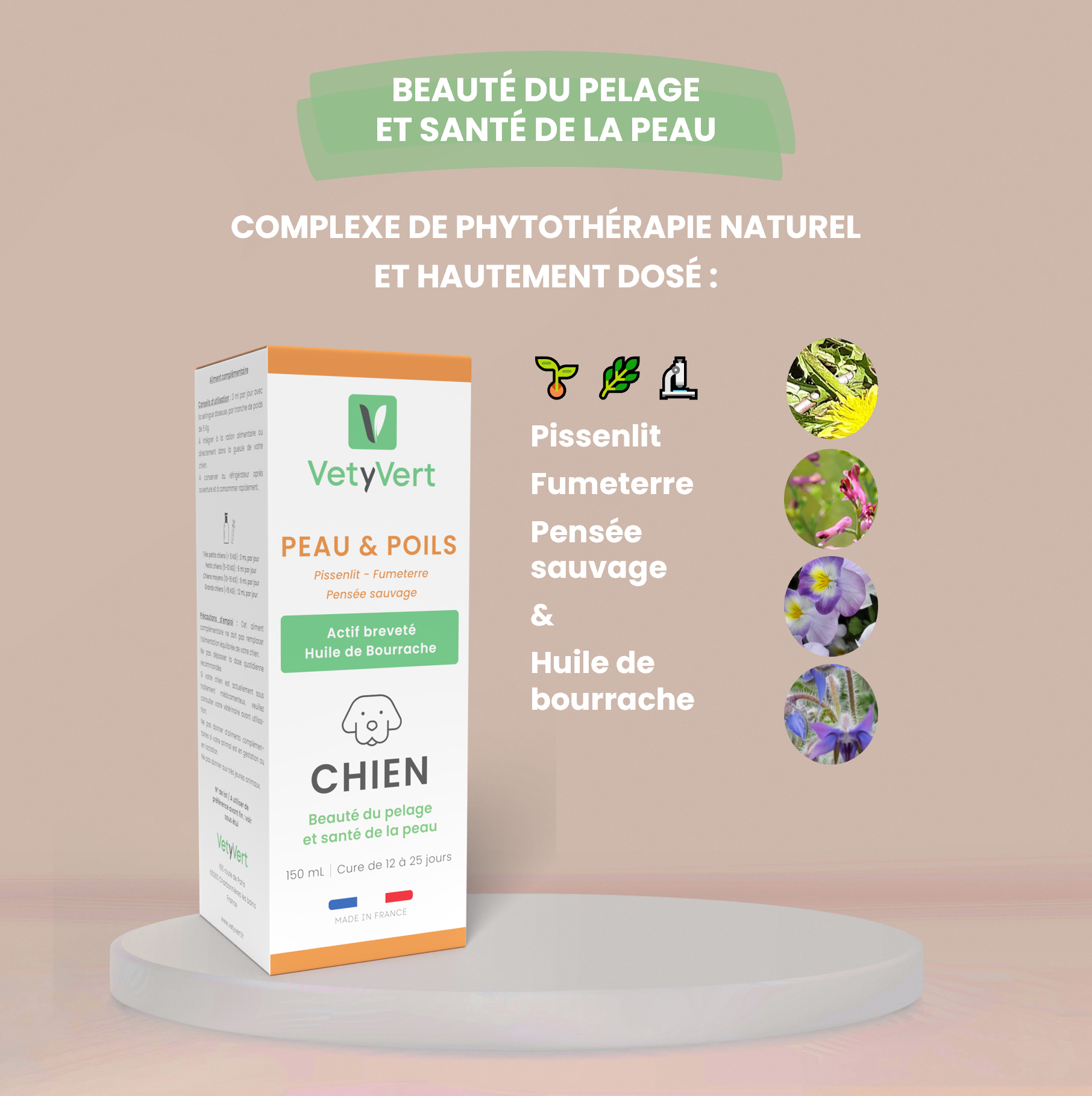 Peau & poils chien : complément alimentaire naturel pour une peau saine et un pelage brillant